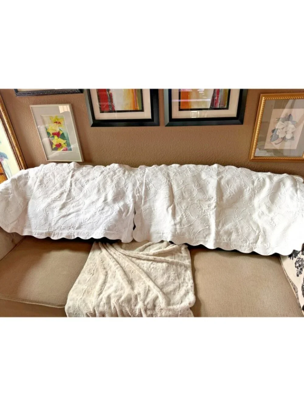 Cotton Portugal Matelasse Coverlet & Shams White Floral Bedspread Queen 88x96